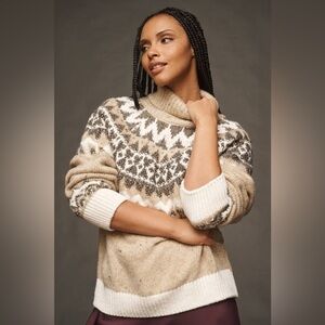 Pilcro for Anthropologie Ribbed Turtleneck Sweater, Chunky Fair Isle Knit, 1X